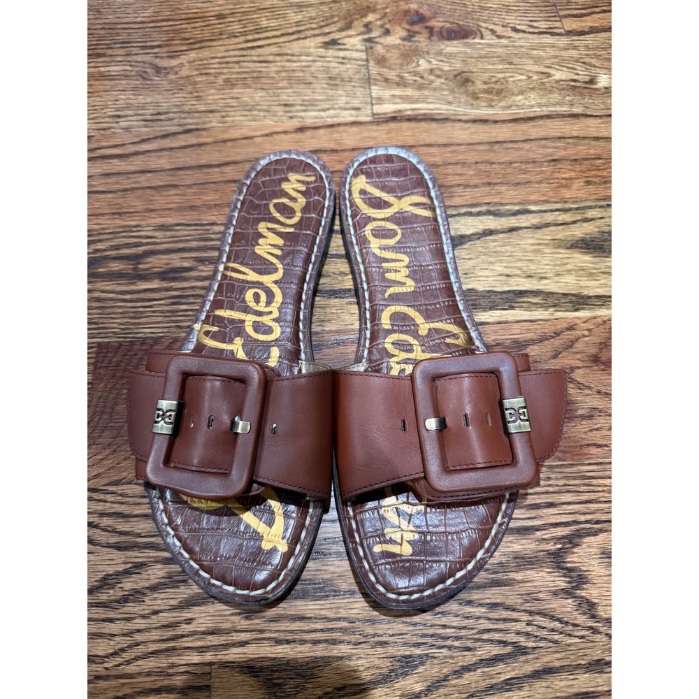 Sam Edelman Granada Saddle Brown Leather Buckle Slide Sandals Womens 9M